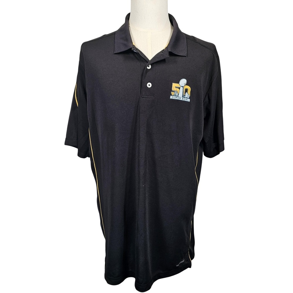Super Bowl 50 Shirt Mens XL Black‎ NFL Football Majestic Cool Base Polo